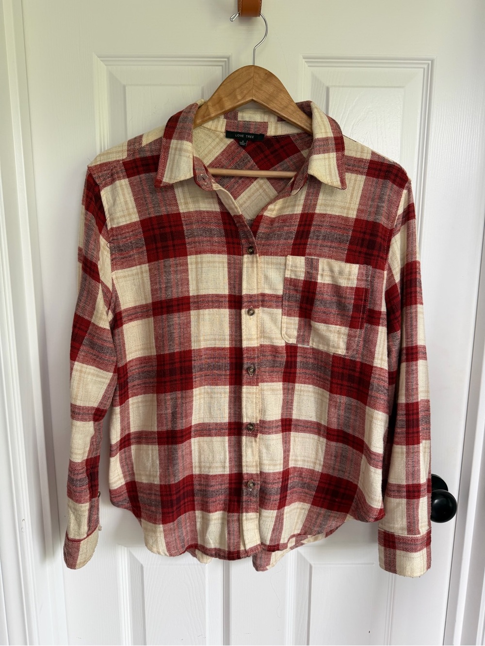 Love Tree Red and Cream Plaid Shirt
